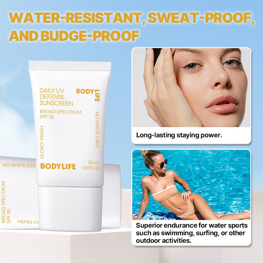 Wholesale Custom 50ml Daily Invisible Sunscreen with No White Cast Broad Spectrum SPF 36 UV Defense SPF 36 hose