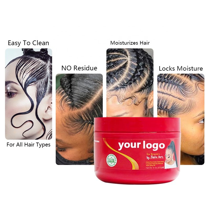 Private label SALON SIZE red gel Conditioning Gel braid gel edge control For 4C Hair as good quality as shine jam no flaking