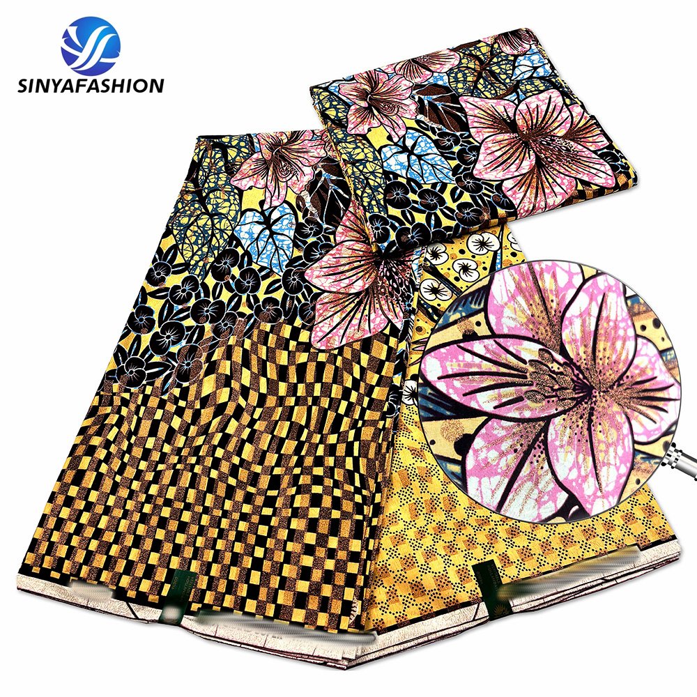 Sinya 6 Yards Cotton Super Quality Golden Grand Wax Fabrics African Wax Prints Gold Real Dutch Ankara Loincloth Panges