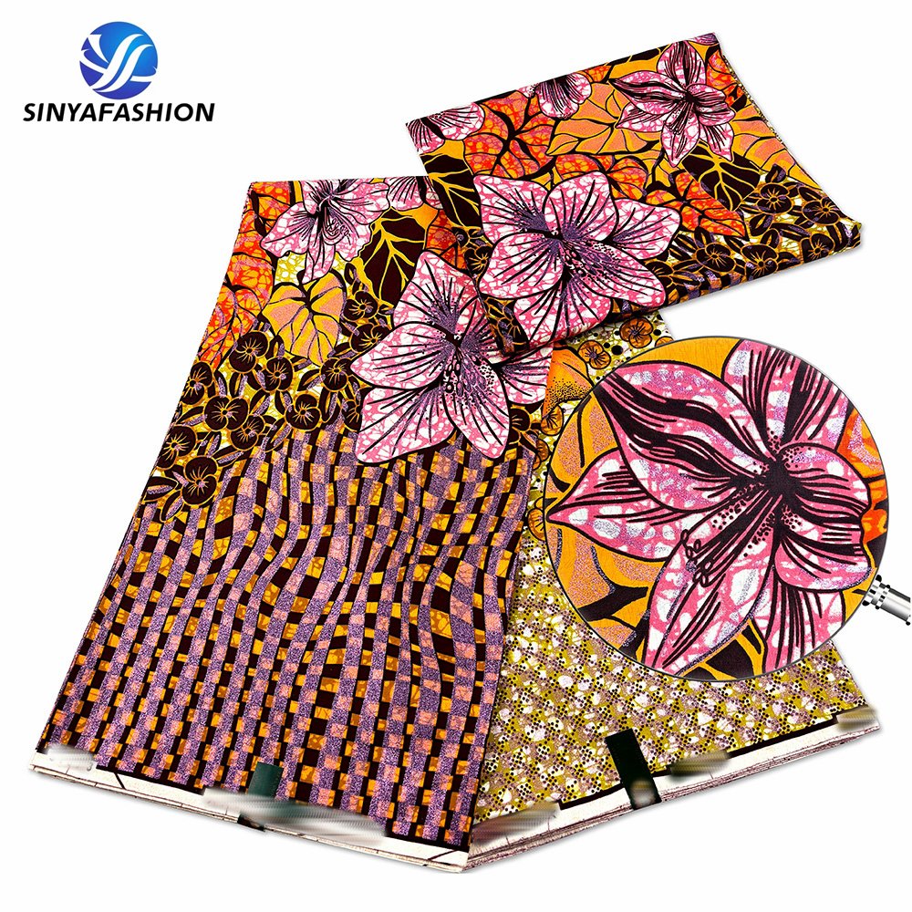 Sinya 6 Yards Cotton Super Quality Golden Grand Wax Fabrics African Wax Prints Gold Real Dutch Ankara Loincloth Panges