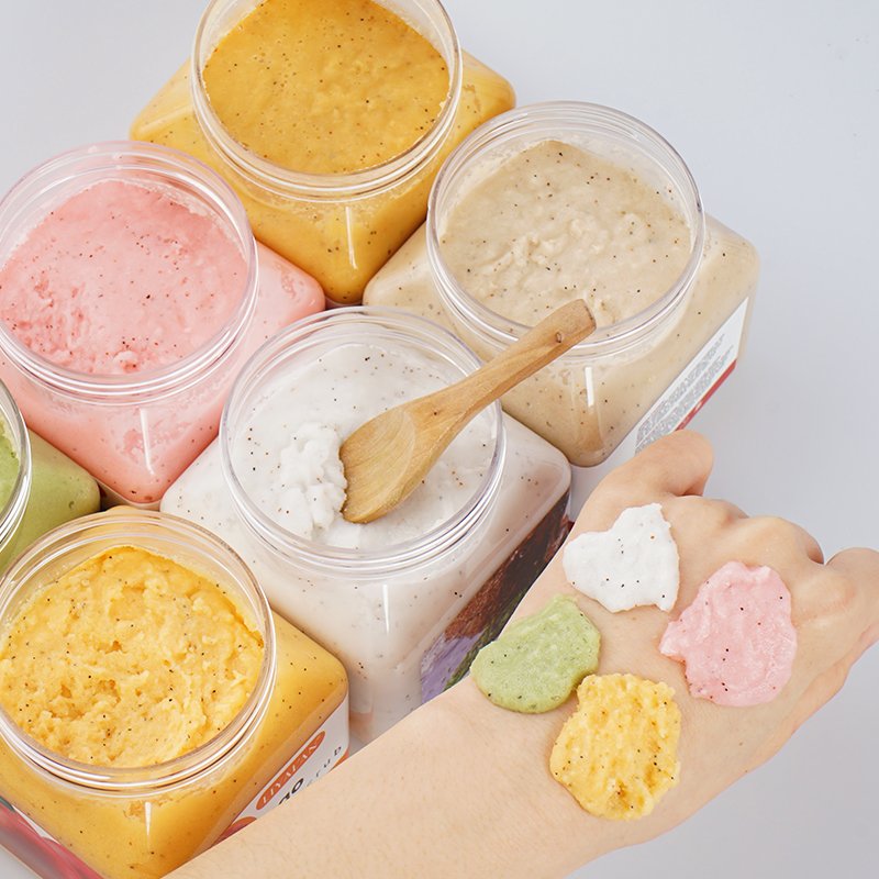 Private Label Custom Logo Body Care Natural Salt Sugar Exfoliating Vegan Peach Cleansing Fruit Body Scrub
