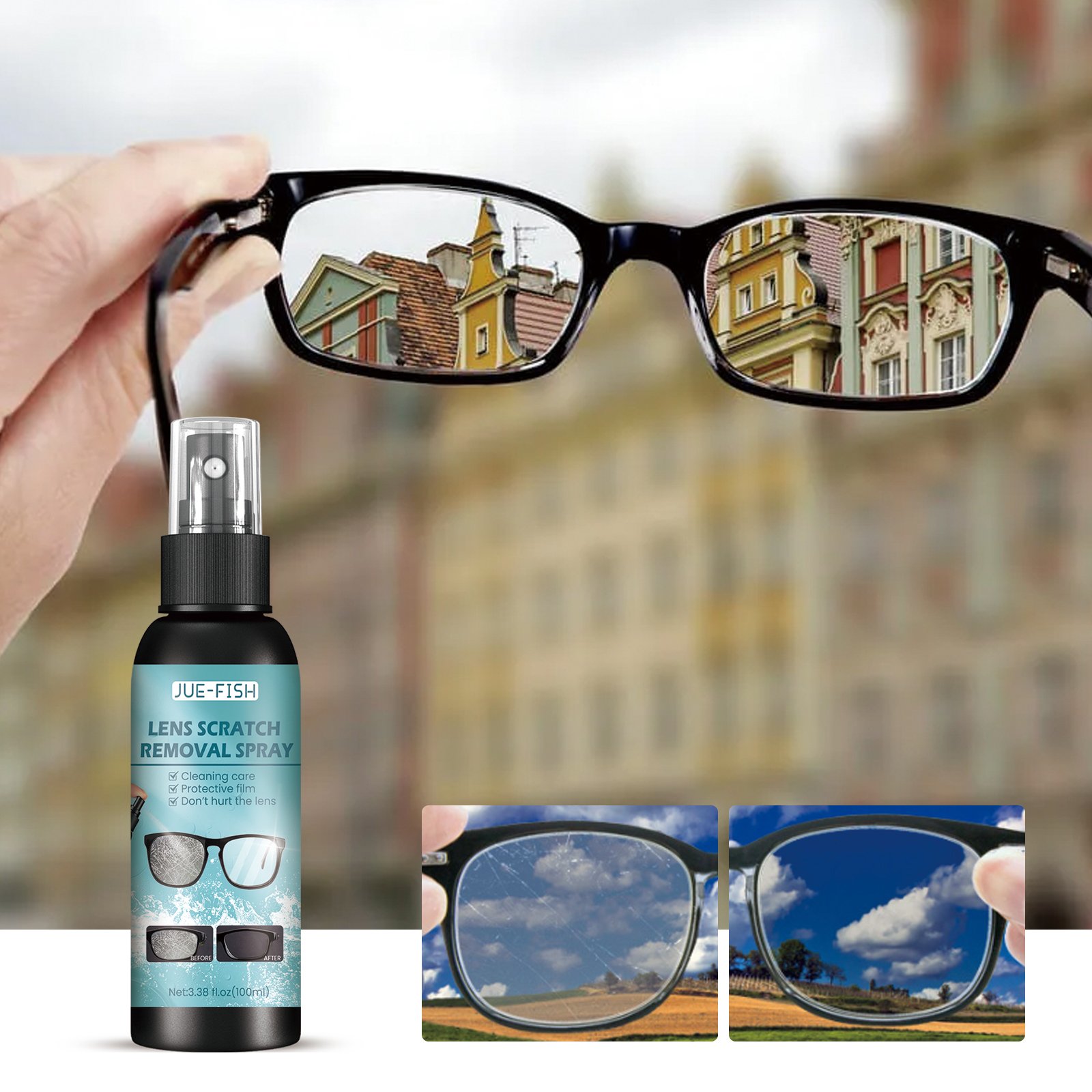 Jue-Fish Easy to Use Repair Scratches Protective Film Mild Harmless Eyeglass Cleaning Solution Lens Scratch Removal Spray