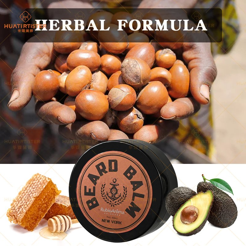 Huati Sifuli RubioAroma Private Label Organic Men Beard Kit Moisturizing Growth Wax Natural Maracuja Oil & Shea Butter Beard Gro