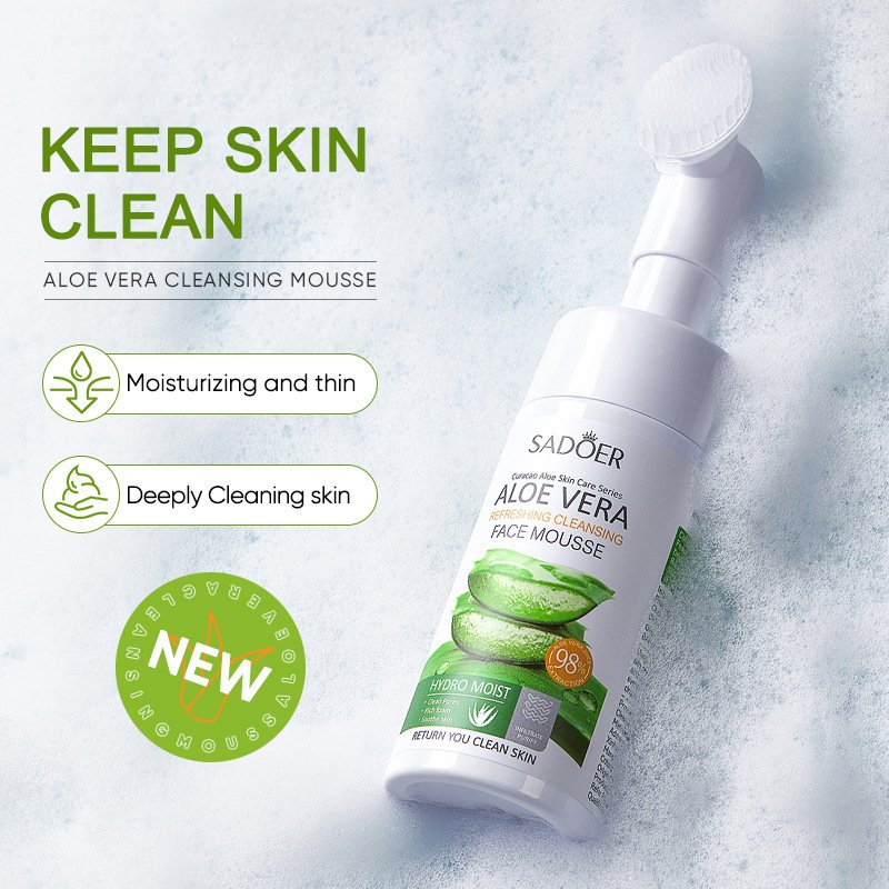 Facial Cleanser Mousse SADOER Aloe Vera Red Pomegranate Amino Acid with brush head Facial cleanser wholesale