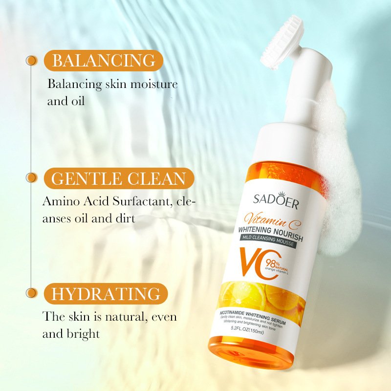 Facial Cleanser Mousse SADOER Aloe Vera Red Pomegranate Amino Acid with brush head Facial cleanser wholesale