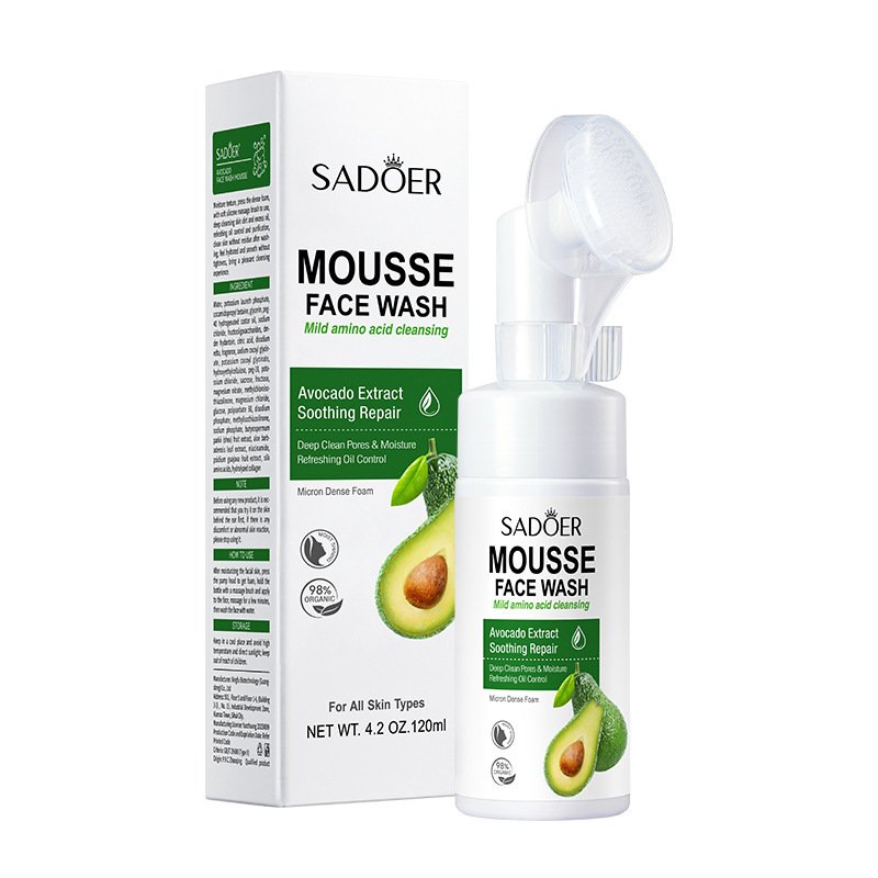 Facial Cleanser Mousse SADOER Aloe Vera Red Pomegranate Amino Acid with brush head Facial cleanser wholesale