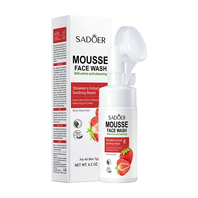 Facial Cleanser Mousse SADOER Aloe Vera Red Pomegranate Amino Acid with brush head Facial cleanser wholesale