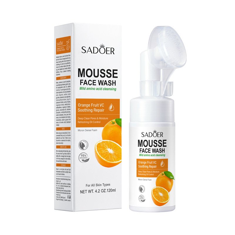 Facial Cleanser Mousse SADOER Aloe Vera Red Pomegranate Amino Acid with brush head Facial cleanser wholesale