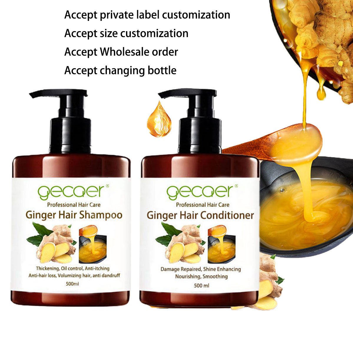 private label 100% Pure Organic Hair Care Set Anti-hair Loss Ginger Hair shampoo and conditioner