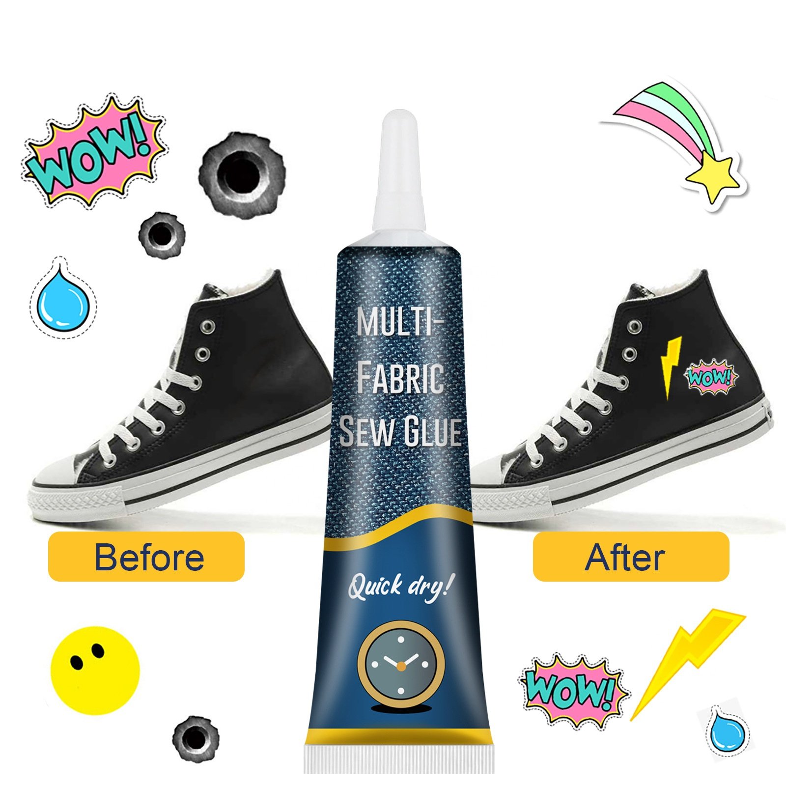 Jue-Fish Effective Quick Dry Printed Pants Insoles Jeans Fabric Ripped Repair Glue For Clothing Adhesive Multi-Fabric Sew Glue