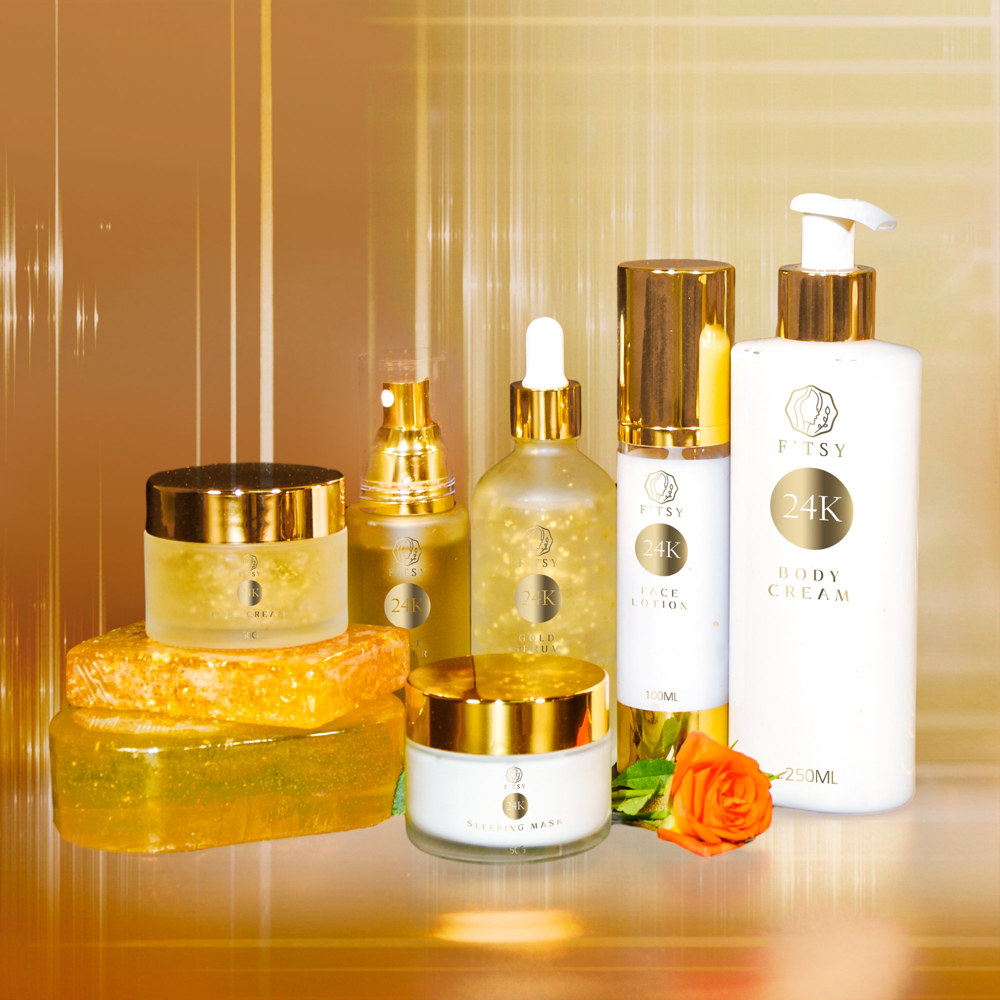 Whitening 24K Gold Skin Care Set 24K Gold Soap Body Lotion Face Lotion Serum Cream Gold foil Toner