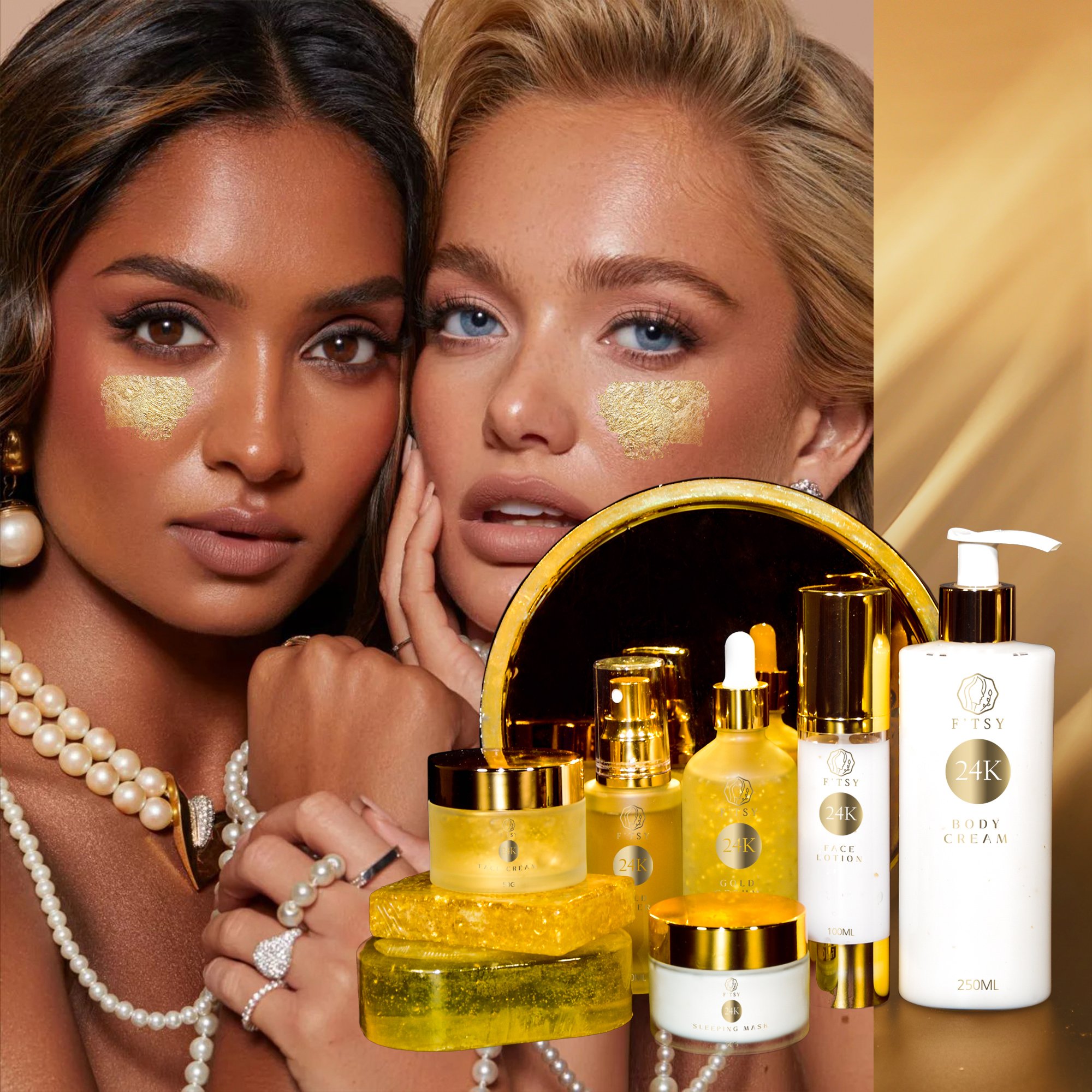 Whitening 24K Gold Skin Care Set 24K Gold Soap Body Lotion Face Lotion Serum Cream Gold foil Toner