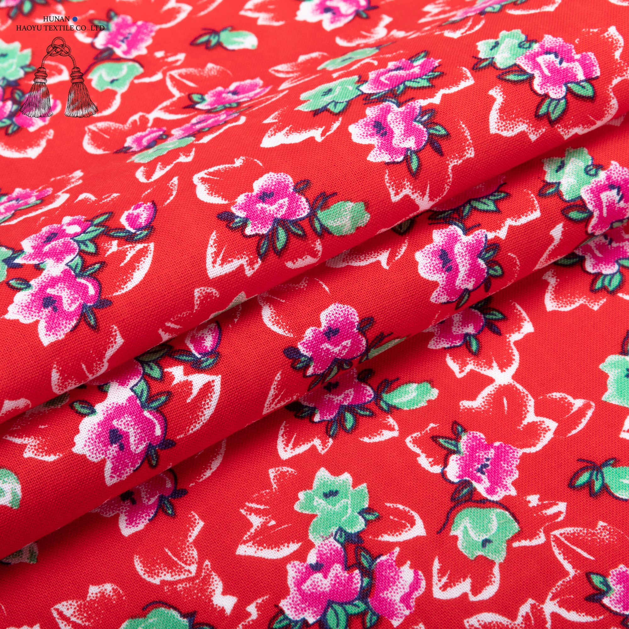 Haoyu textile factory High quality 100%cotton customized printing fabric C21*21 60*60 130gsm woven fabric for women dress