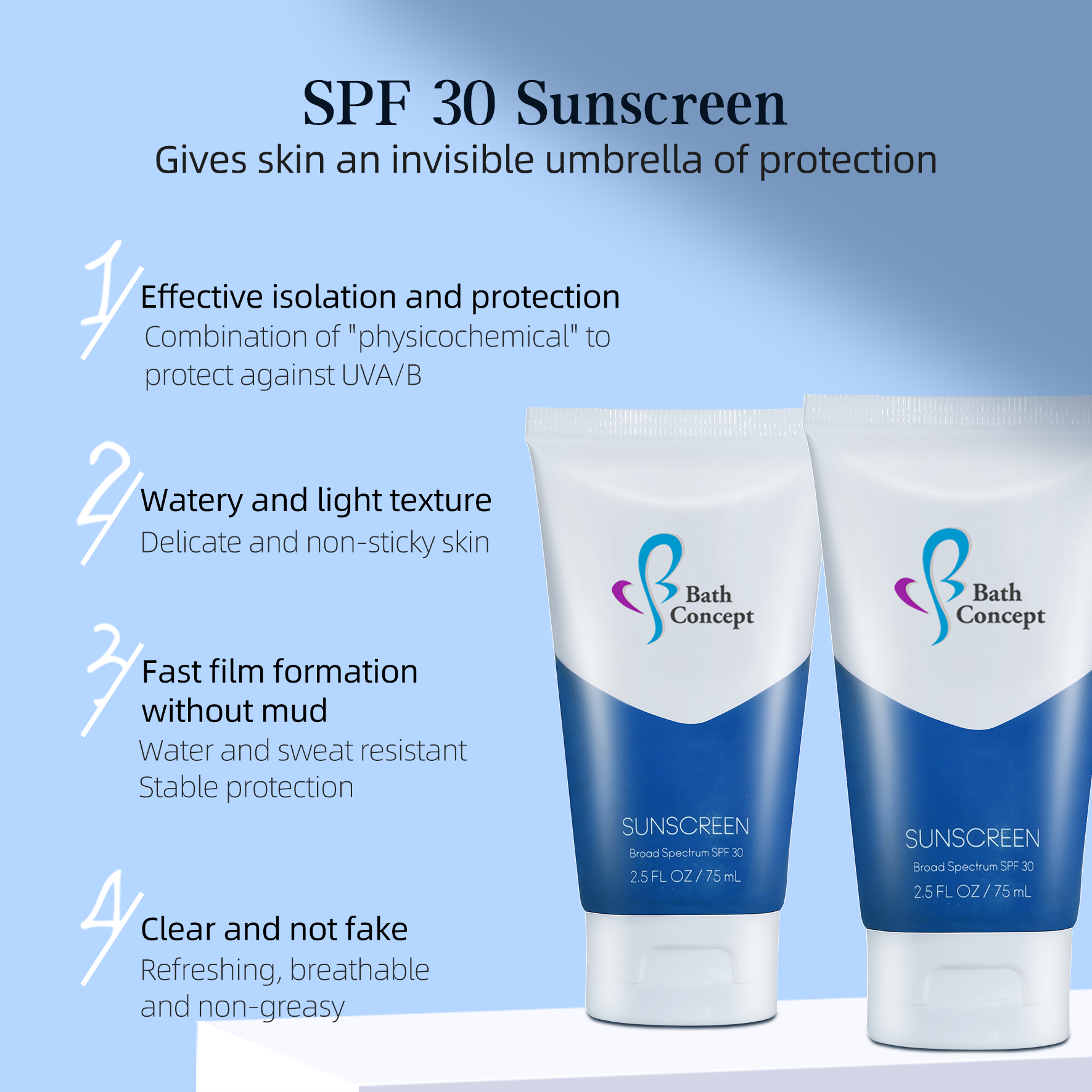 Private Label Organic Facial Whitening Anti Ageing Non-Sticky Oil Free Sun Screen Cream SPF 30 UV Sunblock Cream Sunscreen