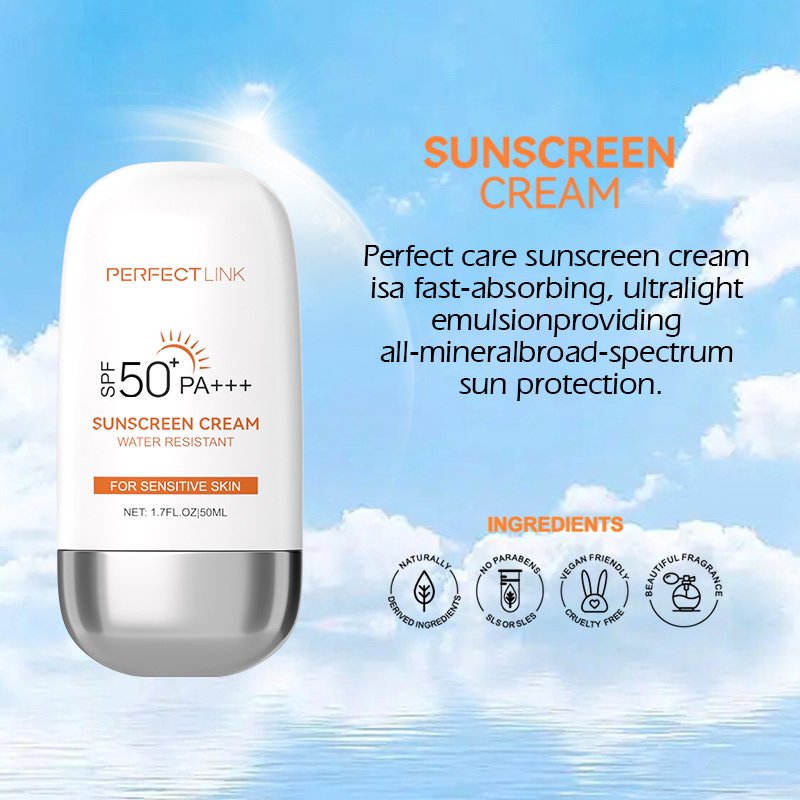 Wholesale OEM Cream/Liquid Color Sunscreen with Zinc Oxide UVA UVB Protective Lotion Long Lasting Facial Sunscreen SPF 50
