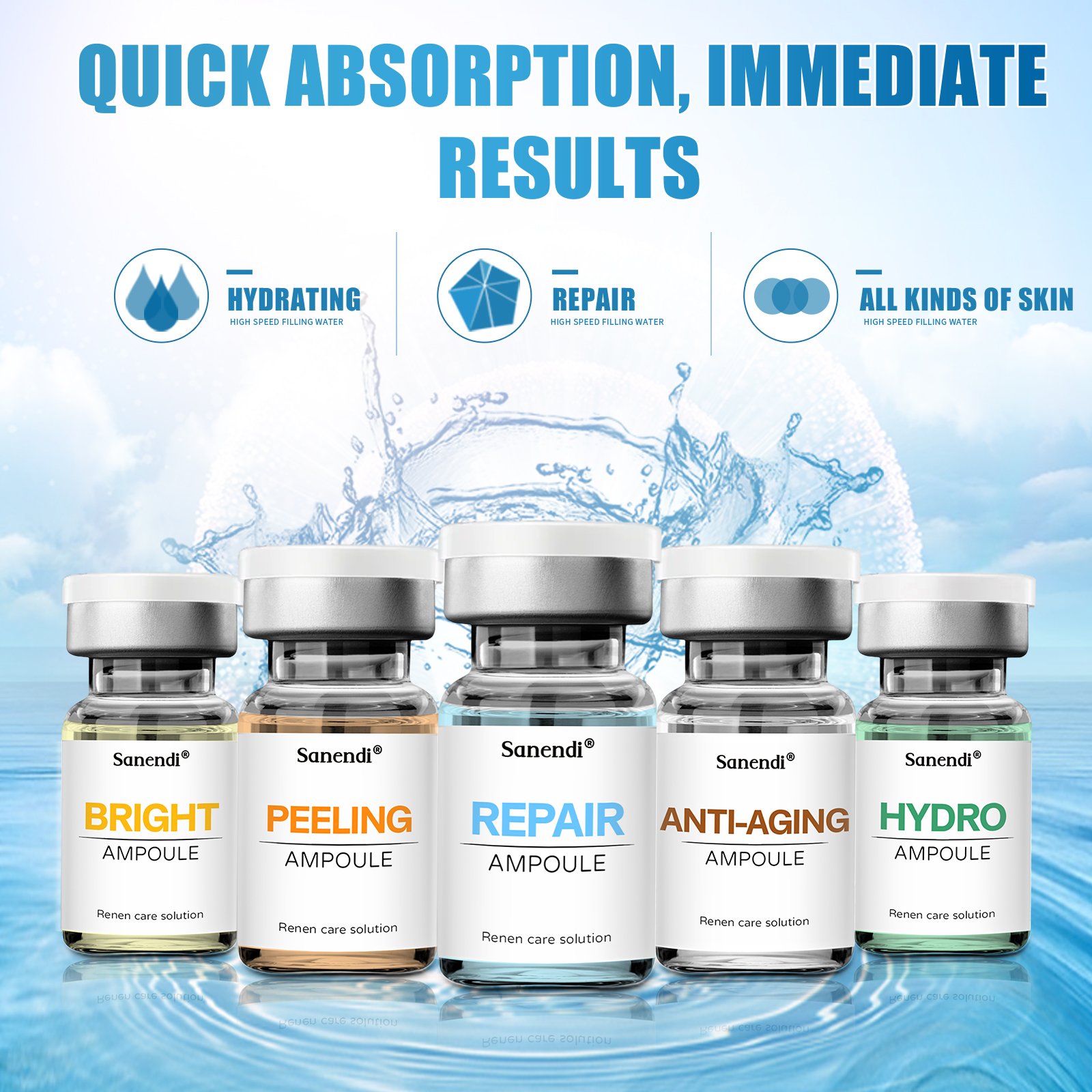 Whitening Ampoule Essence Whitening Brightening Repairing, Anti-wrinkle 7ml*5 Centella Asiatica Extract Rose Extract Essence