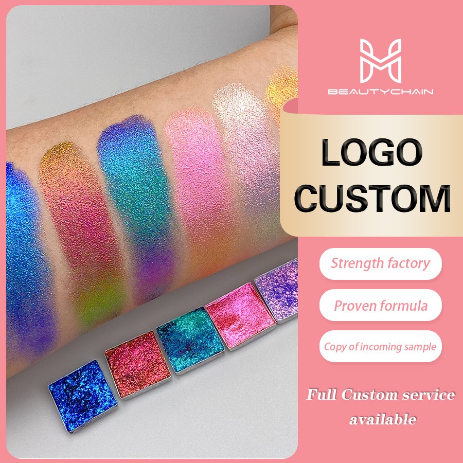 MLM Custom Makeup 40 Colors Glitter eye shadow Private Label Magnetic Chrome Makeup Single Metallic Pressed Chameleon EyeShadow