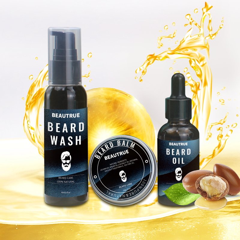 Private Label Mens beard care set kit mens grooming kit beard oil balm beard growth kit growth serum