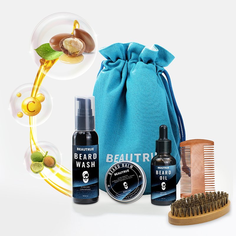 Private Label Mens beard care set kit mens grooming kit beard oil balm beard growth kit growth serum