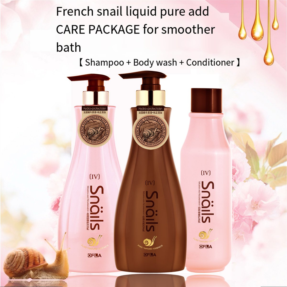 Snail wholesale shampoo OEM/ODM Hair Wash and care Moisturizing Shampoo shower gel and Conditioner for Natural care