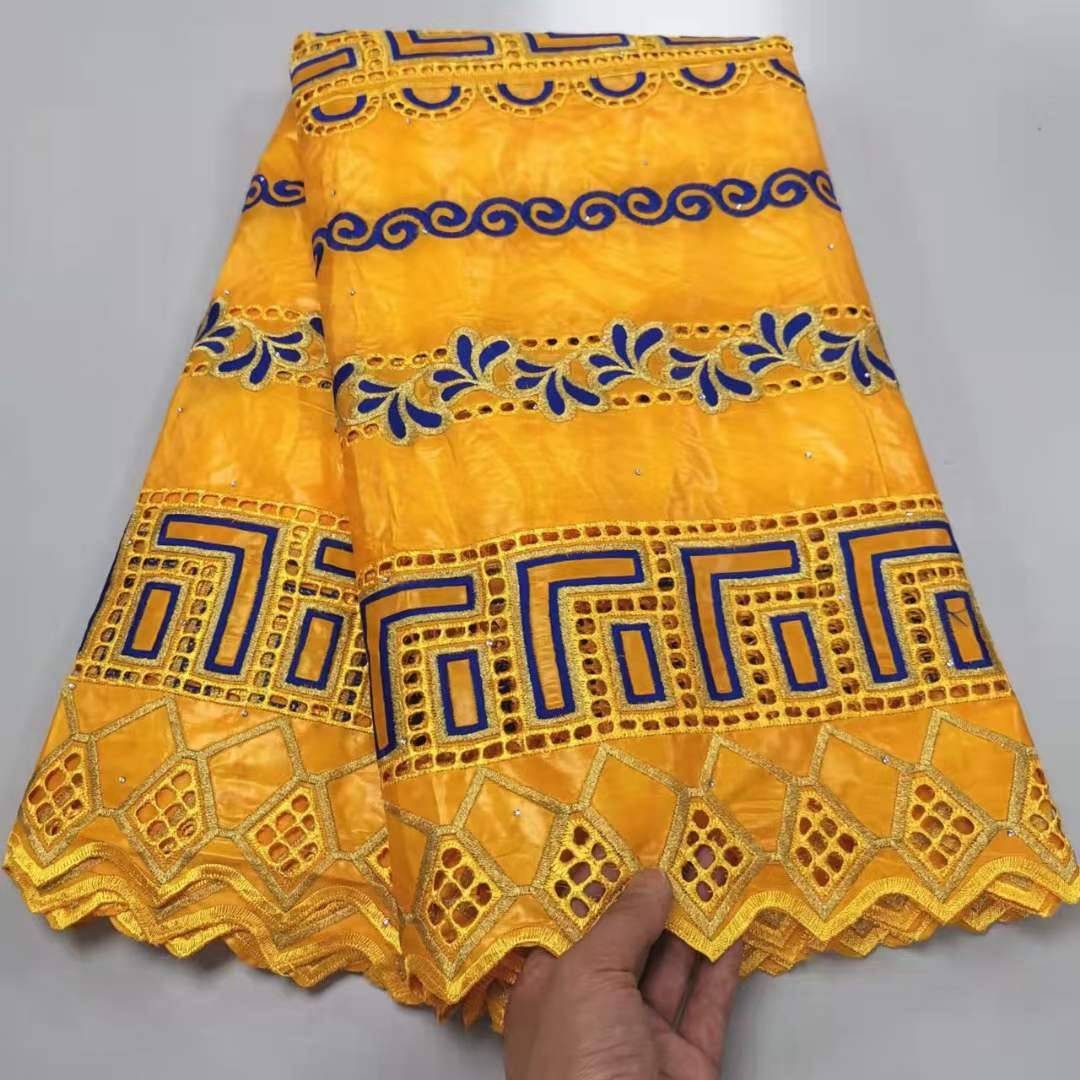 Good Quality African Bazin, Riche Nigerian Cotton Embroidered Fabric Cotton Embroidery Bazin Fabric for Beautifical Woman Dress/