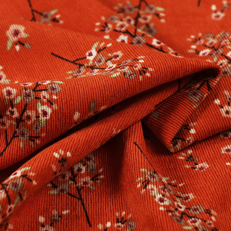 New Fashion Soft Fleece, Polyester Raw Material Stretch Stripe Design Floral Printed 21W Corduroy Velvet Fabric For Sewing/