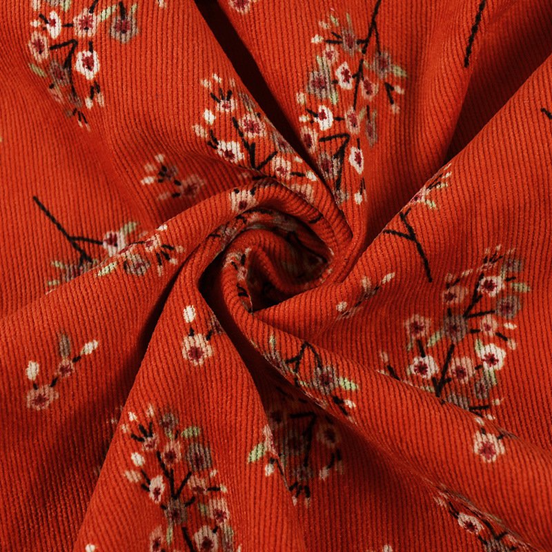 New Fashion Soft Fleece, Polyester Raw Material Stretch Stripe Design Floral Printed 21W Corduroy Velvet Fabric For Sewing/