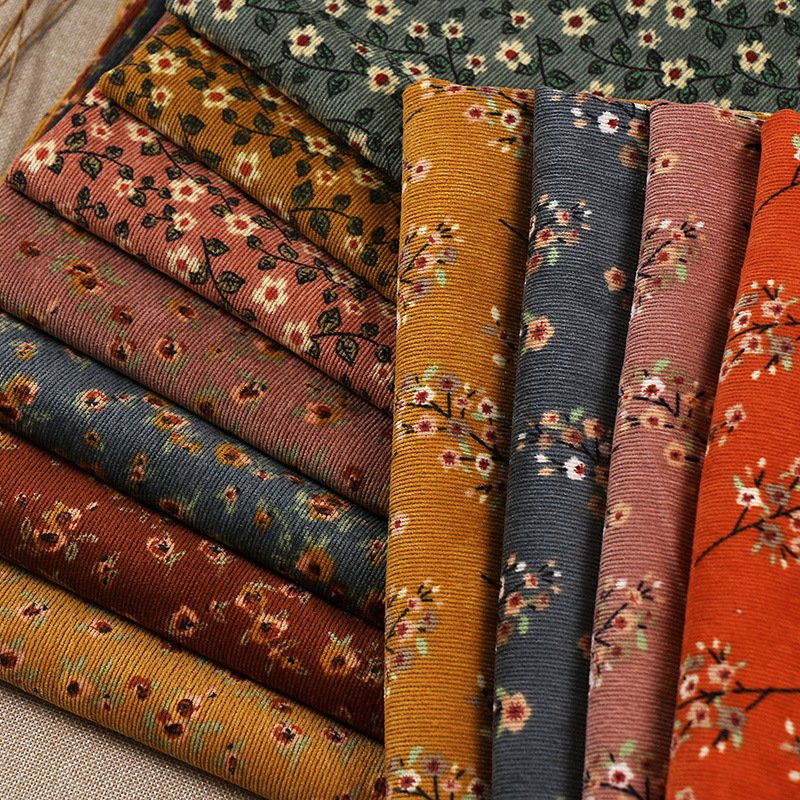 New Fashion Soft Fleece, Polyester Raw Material Stretch Stripe Design Floral Printed 21W Corduroy Velvet Fabric For Sewing/