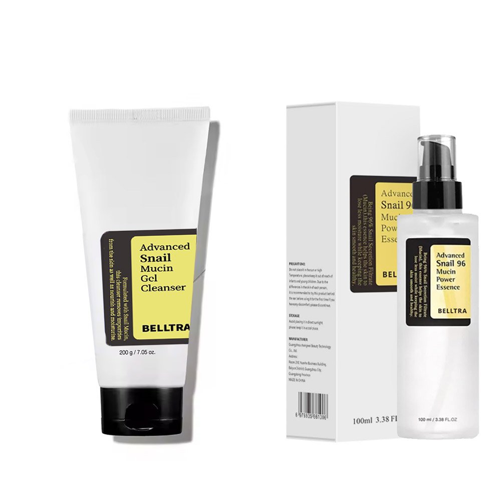 BELLTRA Advanced SnailMucin Gel Cleanser 96Mucin Power Essence 92 All In One Cream RepairDaily Face Gel Moisturizer for Dry Skin