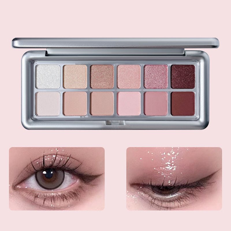 Makeup chinese vegan waterproof 12-color eye shadow palette pearlescent matte chromatic sparkle eyeshadow pigment palette