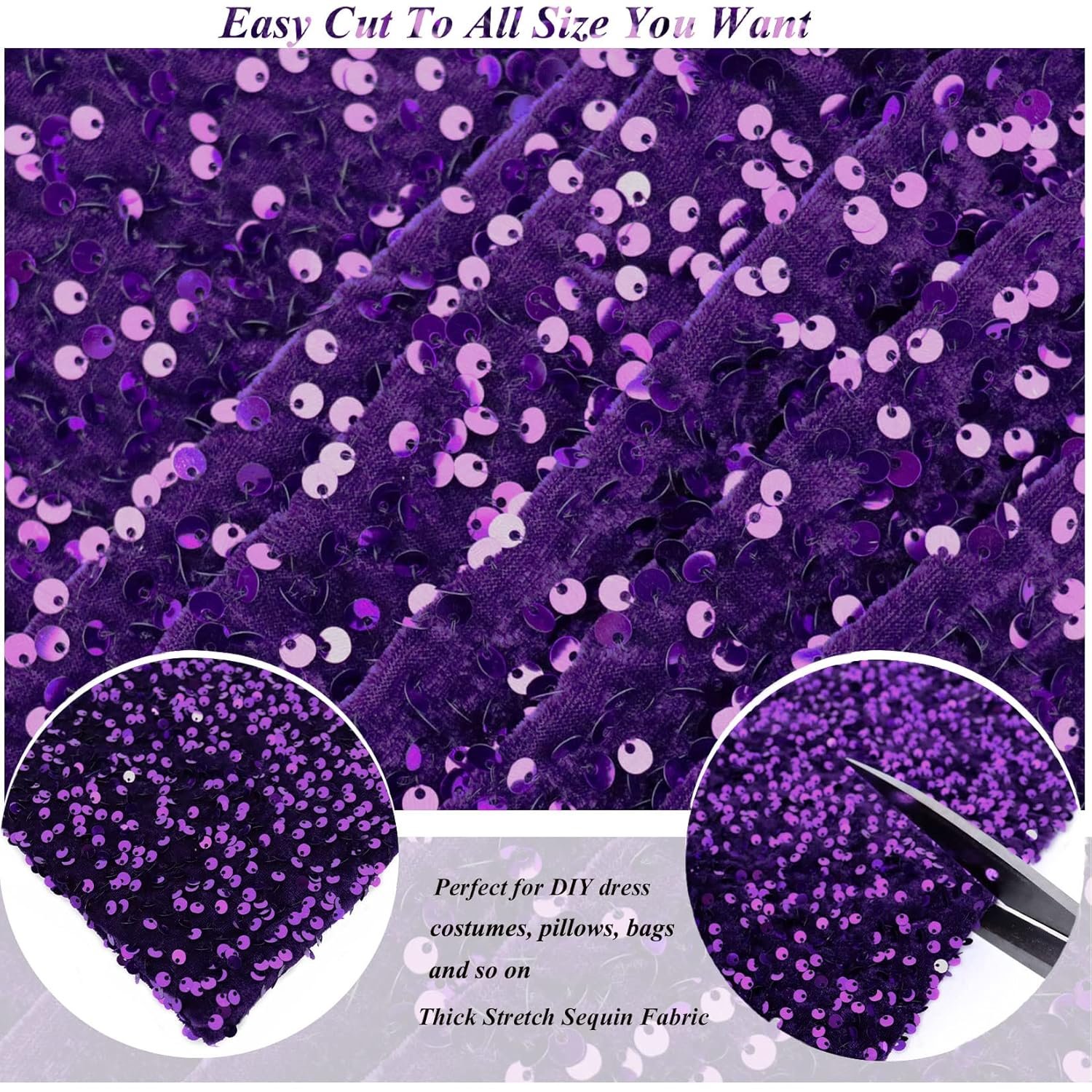 Hot Sale Stock Shiny purple Glitter Sequin Lace Fabric Stretch Sequin Velvet Fabric For Fashion Dress by Hitjem and home decor