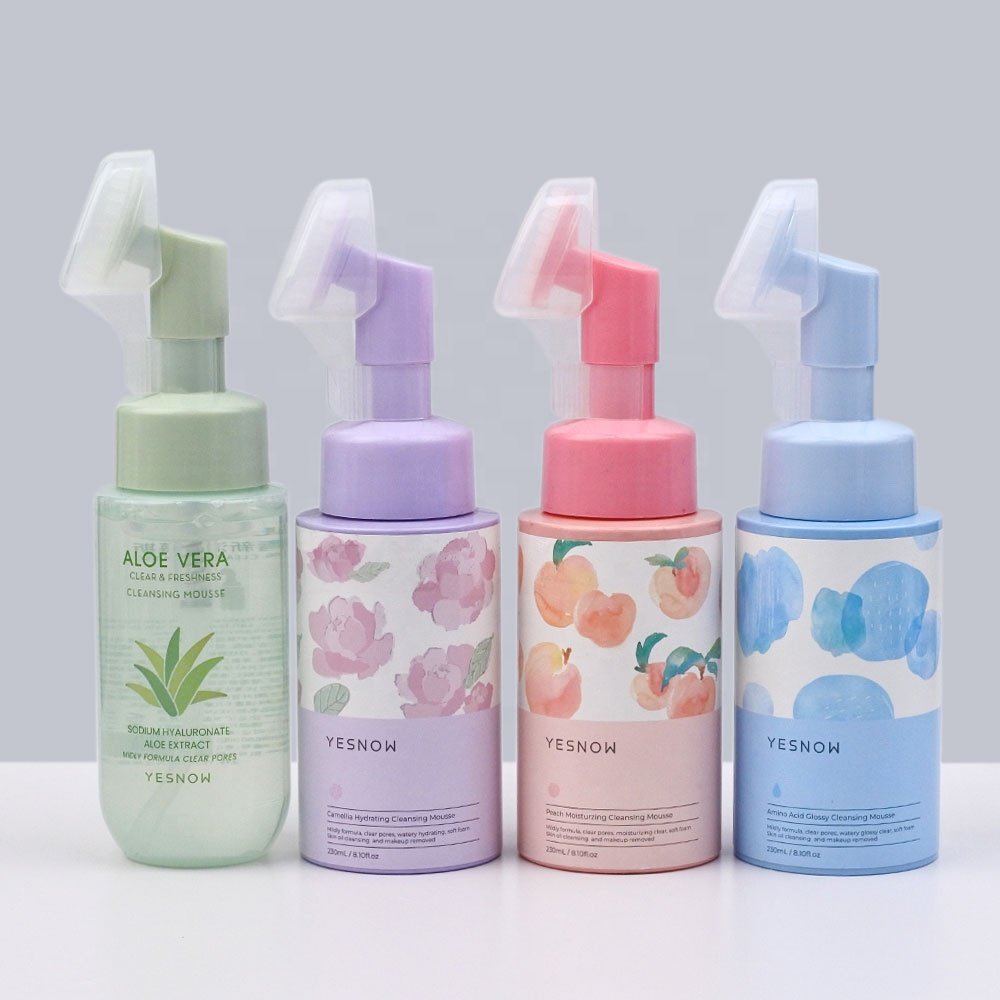 Ready sale 230ml Aloe Vera amino acids Gentle Facial Cleanser Whitening Camellia peach Facial Cleanser Foam