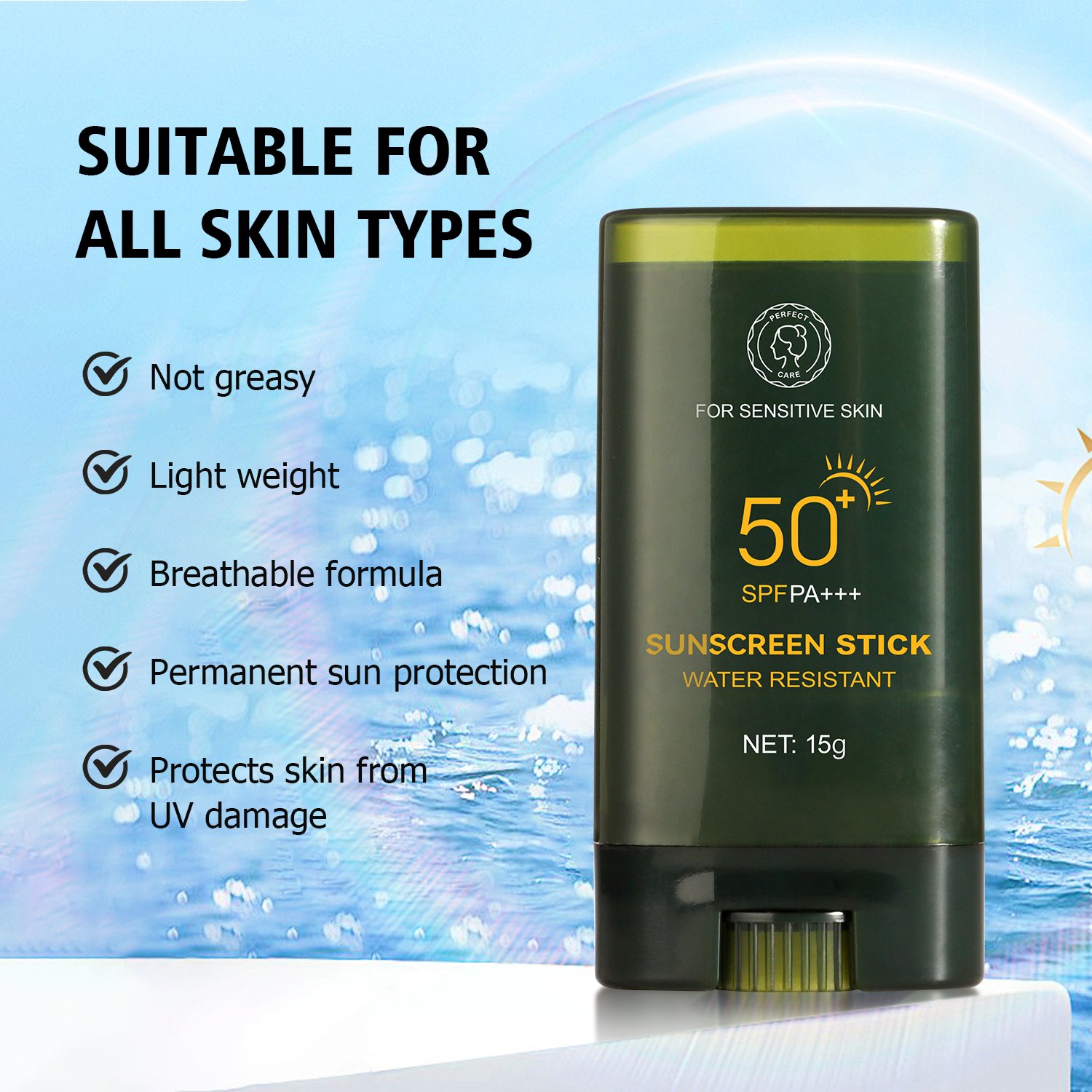 Private Brand OEM Logo Cream/Liquid Color Contains Zinc Oxide Sweatproof and Waterproof Spf 50 Face and Body Sunscreen Stick
