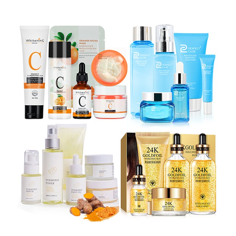 Korean Private Label Organic Facial Face Care Skincare Set Vegan Whitening Moisturize 24K Gold Vitamin C Turmeric Skin Care Set