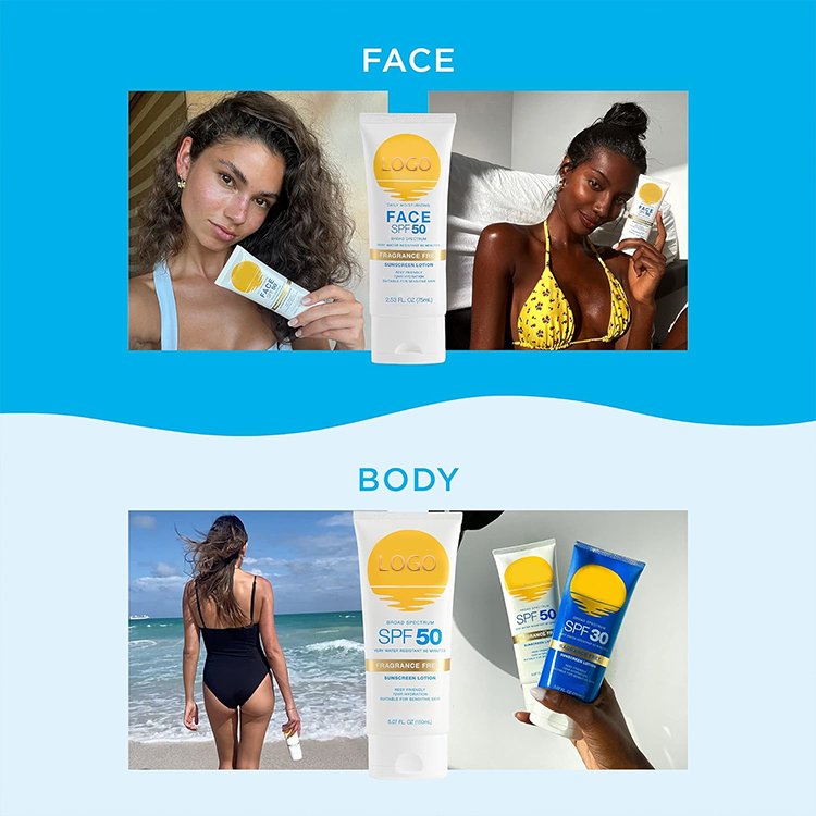 OEM Facial Body Sunscreen Waterproof Proprietary Brand SPF 50 Natural Coral Reef Safety Cream Form Vegan Organic Mineral