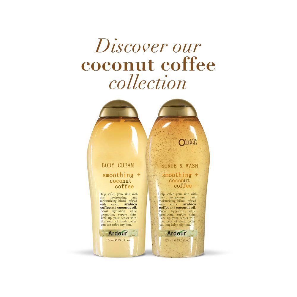Smoothing Coconut Coffee Exfoliating Body Scrub with Arabica Coffee & Coconut Oil, Moisturizing Body Wash for Dry Skin