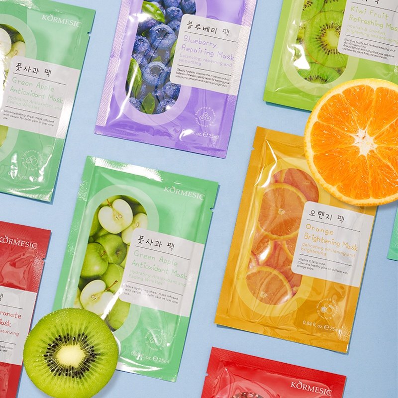 Private Label KORMESIC Beauty Skin Care Sheet Mask Mascarillasl Facial Korean Organic Fruit Whitening Face Masks