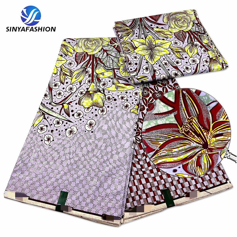 Sinya High Quality African Wax Prints Fabric 6 Yards Hot Sale Super Golden Grand Wax Ankara Cotton Fabric