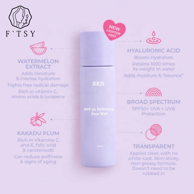 Custom Logo SPF 50 Mineral Sunscreen Spray Brightening Antioxidant Sun Protection Mist No White Cast Sunscreen