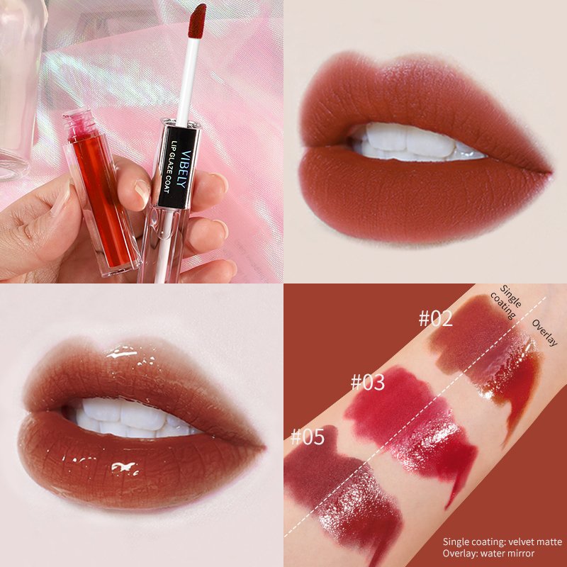 Makeup 2 in 1 Matte Vegan Lip Gloss Moisturize Non-stick Cup Double Head Raincoat Lipstick