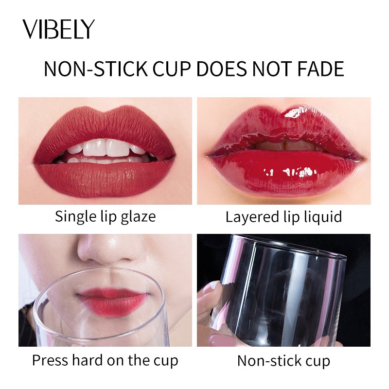 Makeup 2 in 1 Matte Vegan Lip Gloss Moisturize Non-stick Cup Double Head Raincoat Lipstick