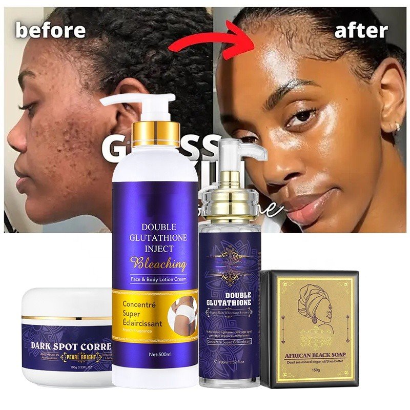 organic double-glutathie face double inject body lotion private label skin bleaching whitening cream full skin care set