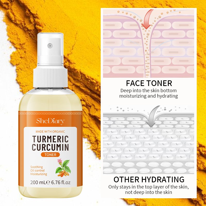 SheDiary Turmeric Toner Dark Spots Eraser Brightening Skin Even Skin Tone Fades Blemishes Acne Remove Whitening Face Toner