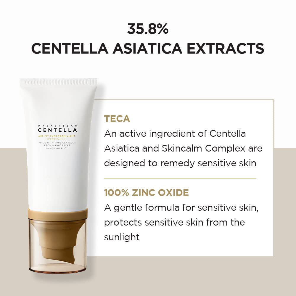 50mL SPF30 PA++++ Korean Skincare Madagascar Centella Air-fit Suncream Light Cream