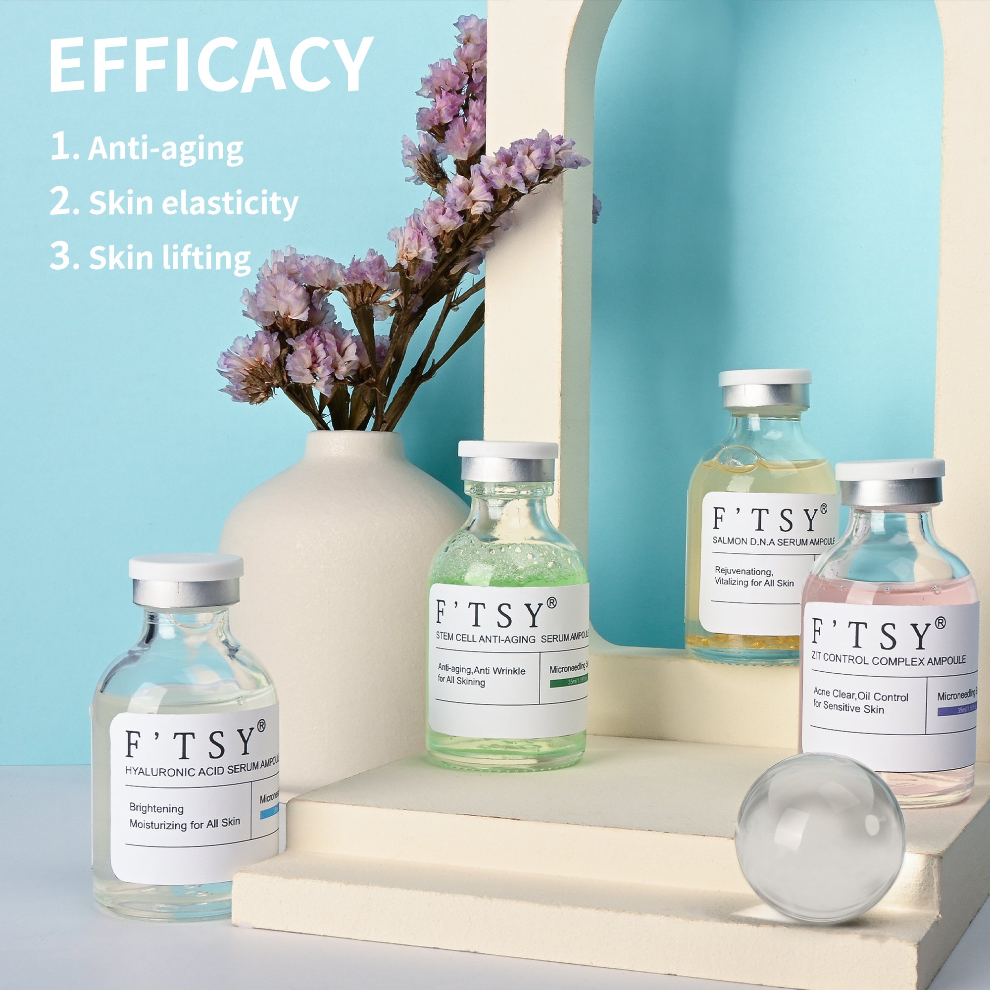 Private Label Facial Micro Needling Serum Set Vitamin C Collagen Ampoules Microneedling Serum