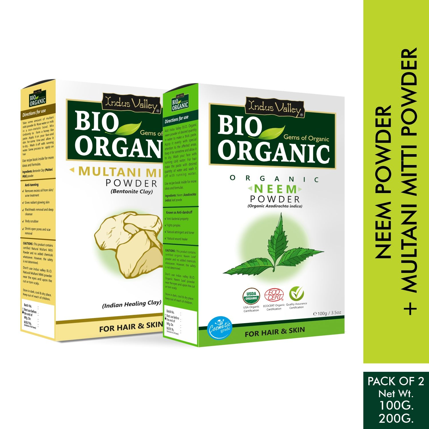 100% Natural Neem Leaf Powder and Multani Mitti Powder Combo Herbal multani mud wholesale Bio Organic Hair Color OEM