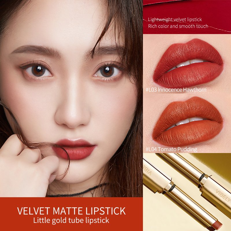 Latest Long-lasting Makeup Colorful Moisturizing Small Gold Bar Stiletto Velvet Matte Lipstick