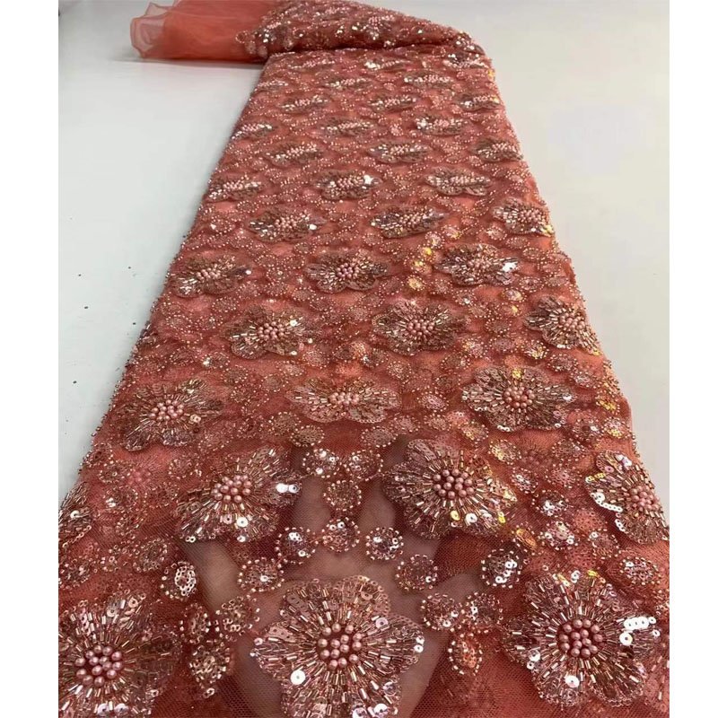 New heavy handmade evening wedding bridal party dress use net beads sequin embroidery lace fabric