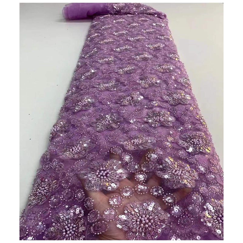 New heavy handmade evening wedding bridal party dress use net beads sequin embroidery lace fabric