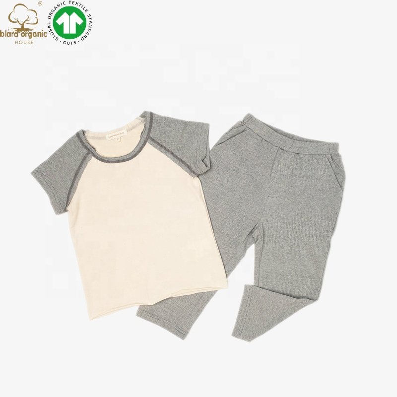 Stretch Organic Jersey Women Pajama Set Raglan Contrasting Grey Women Night Wear Clothing Sets